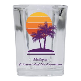 R and R Imports Murrells Inlet Souvenir 2 Ounce Square Shot Glass Palm Design 4-Pack