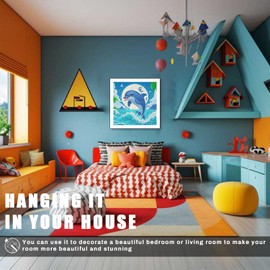 WEMEON Dolphin Diamond Art Kits for Kids with Frame- Diamond Painting Crafts for Kids Ages 4-8-12, Diamond Art Painting Birthday Gifts for Girls and Boys(7x7inch)