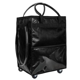 TCOMAKE Reusable Grocery Bag on Wheels, (Medium, Black) Rolling Shopping Bags with Wheels and Handle, Folding Rolling Tote Trolley, 3 Pockets and Zipper Cover, Carries Up to 46 LBS