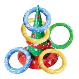 Christmas Party Ring Toss Game Set, Christmas Inflatable Snowflake Hat with 6 Rings, Xmas Toss Game Props, Inflatable Ring Toys Gifts for Kid Family School Party Favor Outdoor Indoor Xmas Table Gifts
