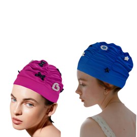 Swim Caps Women Adult for Short and Medium Length Hair Blue Cute SwimCap for Swimming Pool/Beach/Spa Resorts/Watervollyball/Spa/Water Park