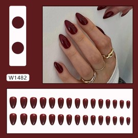 24Pcs Valentine's Day False Nails,Red Glitter Valentine's Day Fake Nails Short, Glossy Press on Nails with Glue, Acrylic Nails Full Cover Stick on Nails for Women and Girls