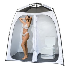 EighteenTek Upgraded Pop Up Shower Tent, 2-Room Changing Tent Privacy Shelter with Floor & Dual Doors, Portable Camping Toilet & Bathroom Tents, 83" x 47" x 77.6"H