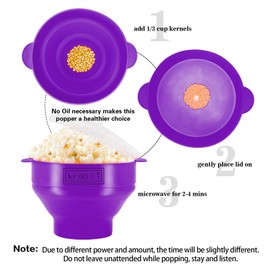 The Original Korcci Microwaveable Silicone Popcorn Popper, Microwave Popcorn Popper, Collapsible Microwave Popcorn Maker Bowl, No Oil Needed, Use In Microwave, Dishwasher Safe (Purple)