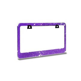 JR2 Bling 7 Rows Purple(C-Type Screw Cap) Crystal Rhinestone-Metal Chrome License Plate Frame with Two Caps