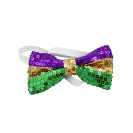Nicky Bigs Novelties Mardi Gras Bowtie - Purple Green Gold Sequin Jazz Bow Ties Parade Dancer Costume Accessory