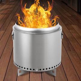 16.5" Smokeless Fire Pit, Portable Backyard Fire Pit with Handle, Wood Burning Stainless Steel Fire Pit with Poker and Removable Stand for Camping, Garden, Patio