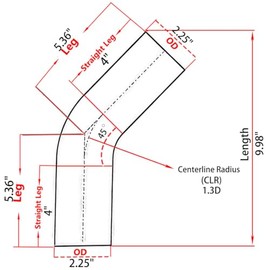 OSIDU OSIDU 45 Degree Aluminum Elbow Tube 2.25" (57mm) OD Aluminium Pipe Intercooler Pipe Air Intake Tube And Cooling Systems, High Polishing (2.25" OD (57mm)-1PCS)