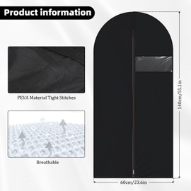 Garment Bag Black for Hanging Clothes, 24 X 55 Inches Breathable Garment Covers for Dance Costume Gowns Winter Long Coats, Black Garment Bags PEVA Jacket Covers for Closet Shirts Travel Storage