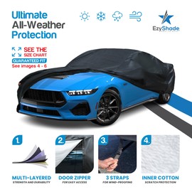 EzyShade 10-Layer Waterproof Sports Car Cover. See Vehicle Size-Chart for Accurate Fit. All Weather Full Outdoor Covers. Corvette Mustang Trans Am. Sun Snow Rain. Black, Size C4 (See SizeChart)