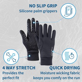 TrailHeads Men’s Running Gloves - Black Touchscreen Gloves - Lightweight Gloves - Small