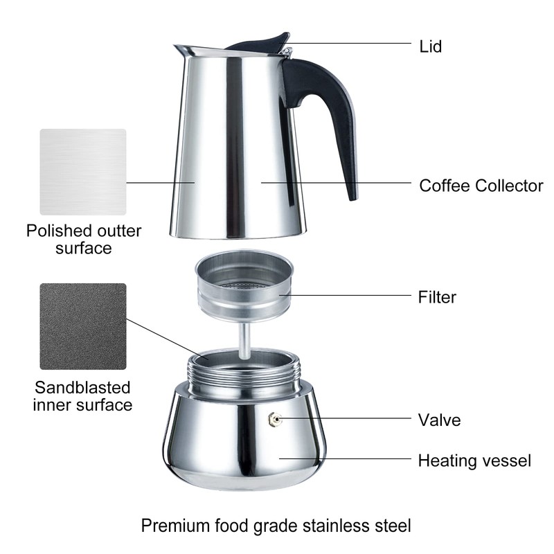 DITOSH 2 Cup 100 ML 3.3 oz Stovetop Espresso Maker