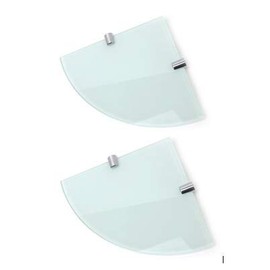 BSM Marketing 2 x White Tempered Glass Corner Shelves for Bathroom Bedroom Office with Chrome Shelf Supports