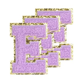 sourcing map Chenille Letters E Patches Large Size 80mm/3.15 Inch Iron-on Letters E Patches Golden Glitter Embroidered Patches for Clothing, Shoes, Hats, Backpacks Pack of 3(Purple)