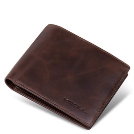 VISOUL Men's Leather Wallet with ID Window and RFID Protection, Genuine Leather Wallet for Men, Wallet, coffee, rfid wallet