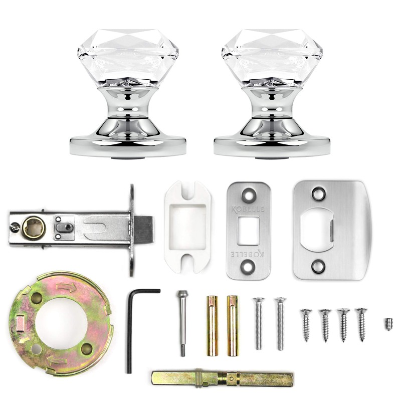 (5 Pack) Privacy Princess Cut Crystal Door Knobs Chrome Round