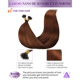 LaaVoo Nano Bead Hair Extensions Human Hair Auburn Nano Ring Hair Extensions Human Hair Auburn Nano Hair Extensions Human Hair 22 Inch Pre Bonded Human Hair for Women 50g/50s