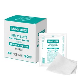 Medrull Non-Woven Sterile Ultra Soft 4-Ply Compresses - 10 x 10 cm - 2 Pieces per Pack - 20 Paper Packs (40 Pieces)
