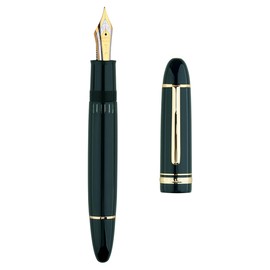 erofa Majohn P141 Piston Fountain Pen NO.8 Fine Nib, Green Resin with Ink Window Writing Gift Pen with Box, Gold Trim