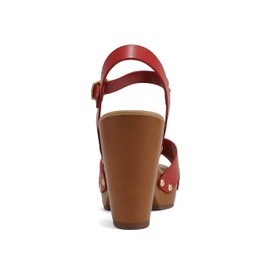 Soda MIGUEL ~ Women Crisscross Band Fashion Chunky Platform Block Mid Heel Sandal with Ankle Strap and Stud (RED PU, us_footwear_size_system, adult, women, numeric, medium, numeric_7_point_5)