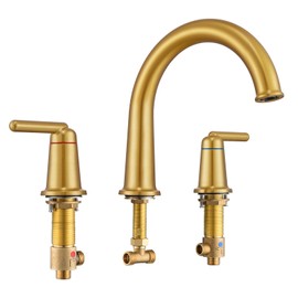 Roman Bathtub Faucet, Wintap Bath Tub Faucet Set Widespread 2 Handle 3 Hole Deck Mount Tub Faucets Brass High Flow Tub Filler with Rough-in Valve Gold WT-9807BG