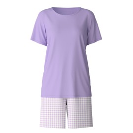 CALIDA Daylight Dreams Women's Short Pyjamas 100% Cotton Skin-friendly Hypoallergenic Breathable Moisture Regulating, Digital Lavender
