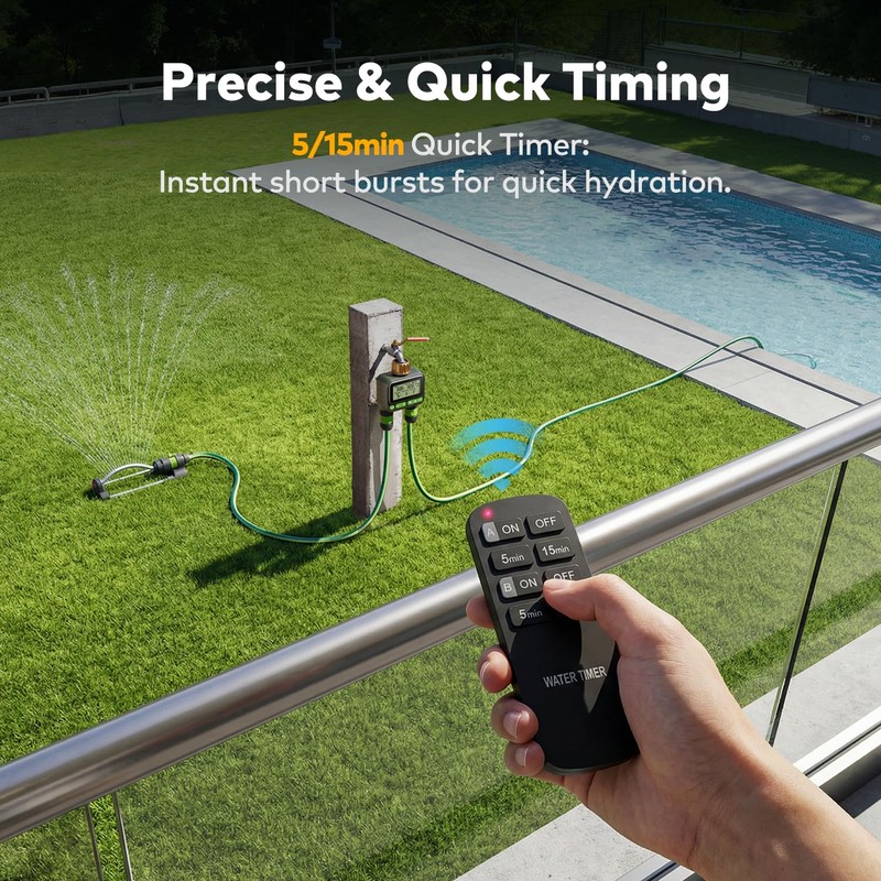 Remote Control Sprinkler Timer for Outdoor Hose Faucet 2 Zone,