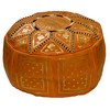 Moroccan Pouf Ottomans Hand Made Leather Luxury Footstools Cover Orange