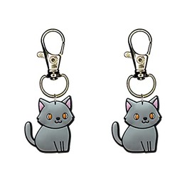 Kitty Cat Zipper Charm Set of 2 Badge Reel Accent Purse Collar Charm Puppy Dog Yazzle Dazzle Cat Food Cat Bowl Cat Treat Meow Purr Gray Kitten