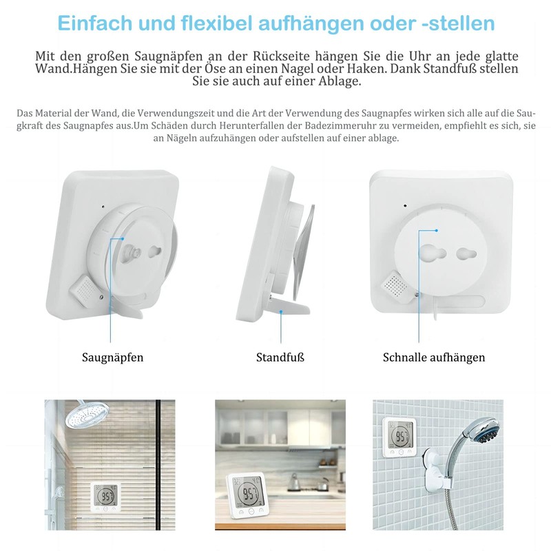 Bsdz Bathroom Clock, Shower Timer, Waterproof Wall Clock, Digital, Portable,