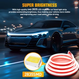 Nilight LED Hood Light Strip, 70Inch Flexible Car Hood Light Waterproof Dynamic Startup Daytime Running Light for Cars, SUVs, Trucks, White