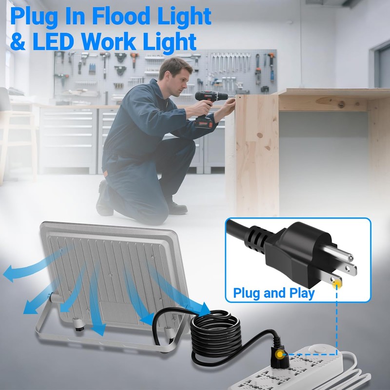 Ceena 60W Plug in LED Flood Lights Outdoor, 6000lm Super