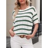 EVALESS Women's Short Sleeve Sweater Summer Trendy Crewneck Color Block