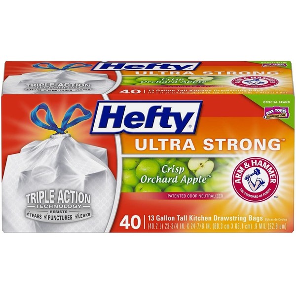 Hefty Ultra Strong Tall Kitchen Trash Bags - Crisp Orchard Apple, 13 Gallon, 40 Count