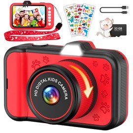 Ushining Children's Camera, 3.5 Inch Large Screen Children's Camera with 360° Rotating Zoom Lens LED Flash 1080P Selfie Digital Camera Children with 32GB Card Camera Children Photo Camera Children for