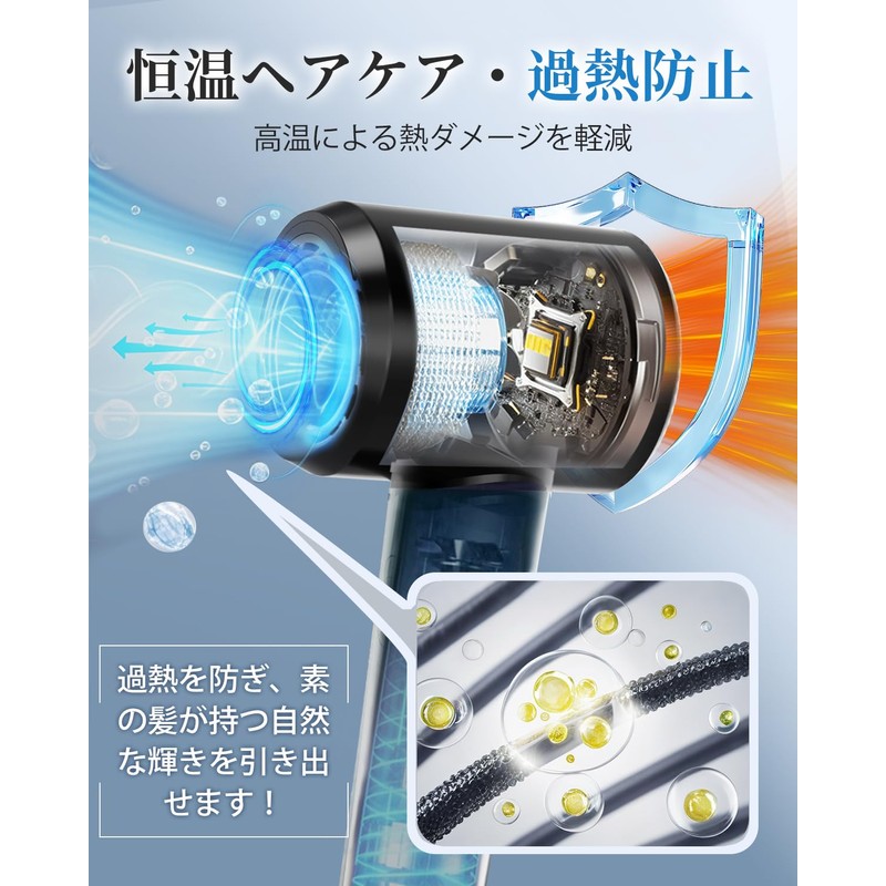 RUNCTY ドライヤー 大風量【業界TOP・強化版ブラシレス・10億マイナスイオン】高速ヘアドライヤー 速乾 高濃度イオン 静電気抑制 恒温ヘアケア 温冷風自動切替 LED液晶画面 3段階温度調節