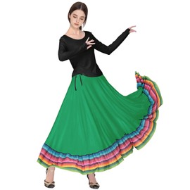 ZYACTU Women Ballroom Dance Skirt Swing High Waist Long Skirts Folkloric Mexican Flamenco Dance Skirt, 019-green, One Size
