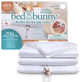 Bed Bunny Bed Bunny Locking Fitted Bed Sheet Set, Stays On & Won't Slip Off, Built-in StayFit Compression System Hugs Mattresses, AS-SEEN-ON-TV, Wrinkle & Stain Resistant CopperSoft? Fabric, Infused w/Copper