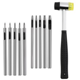 Yizzvb 10 Pcs Leather Hole Punch Tool Set, 0.5mm-3.5mm Round Hole Punch Working Tools with Double Head Plastic and Rubber Hammer for Leather Belts, Canvas, Watch Band, and Other Leather Projects