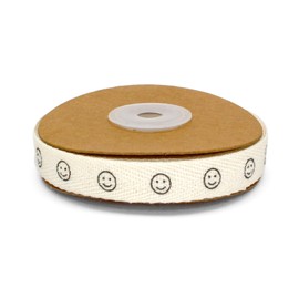 FQTANJU Smiley Faces Cotton Ribbon 5/8 Inch x 10 Meters Natural Twill Tape Herringbone Cotton Crafts Gift Wrapping Ribbon for Crafts Supplies Holiday Party Gifts Wrapping Ribbons