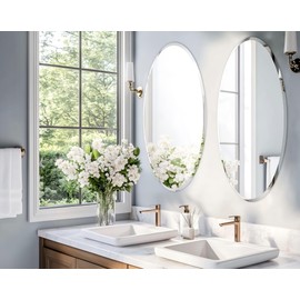 Artloge Frameless Oval Wall Mirror: Decorative Elliptical Mirrored Glass Vanity with Beveled Silver Edge for Bathroom Bedroom Livingroom Dining Room Entryway Hallway, 32 x 24 inch