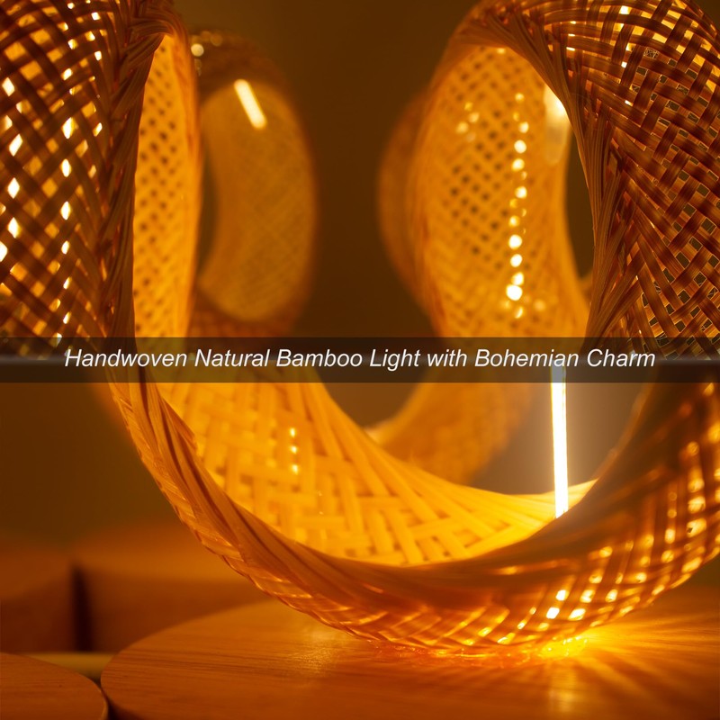 EDALOPLI Boho Lamp, Small Bamboo Table Lamp, USB Powered, Warm