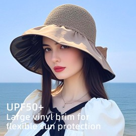 Ai-Uchoice Sun Hats for Summer & Spring, Wide Brim UPF 50 UV Protection Boonie with Chin Strap, Adjustable Packable Hat for Camping, Hiking, Beach, Golf, Smart Garden Beige