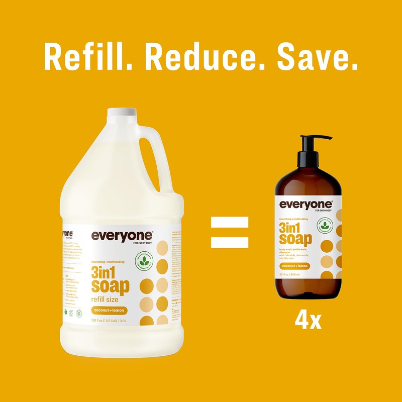 Everyone 3-in-1 Soap, Body Wash, Bubble Bath, Shampoo, 1 Gallon,