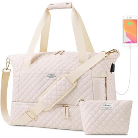 ETRONIK Women’s Travel Duffle with USB Port, Weekender Bag with Wet Pocket & Shoe Compartment, Perfect for Gym, Daily, Women's Minimalist - Color: Black, size: Large