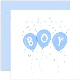 Old English Co. Baby Boy Pink Balloons Card - Cute Hello Little One Card for Parents | Celebrate Birth Arrival | Blank Inside & Envelope Included… (Blue)