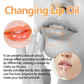 Tiejdhr Magic Color Changing Lip Oil, Warm Change Lip Gloss, Nourishing Lip Glow Oil Upgraded Big Brush Head Moisturizing Lip Oil Long Lasting & Non-Sticky Primer Lip Tint (Orange)