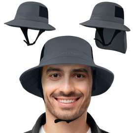 Seektop Surf Bucket Hat with UPF 50+ UV Protection, Waterproof Sun Hat with Adjustable Chin Strap for Surfing, Water Sports Dark Grey