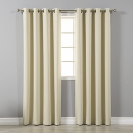 Best Home Fashion Premium Thermal Insulated Blackout Curtains - Antique Bronze Grommet Top - Beige - 52" W x 120" L - Tie Backs Included (Set of 2 Panels)