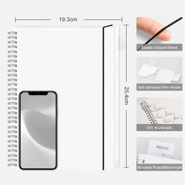 RETTACY College Notebook, B5 Squared, Lightweight Notebook, Blcok Ring Binder, 100gsm with 140 Sheets / 70 Pages for Drawing, PVC Cover, for Diary, College, Conference, Travel, 19.3 x 25.4 cm -